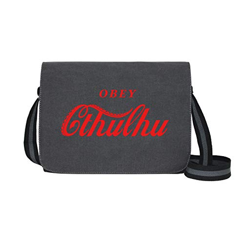 Obey Cthulhu - Umhängetasche Messenger Bag für Geeks und Nerds mit 5 Fächern - 15.6 Zoll, Schwarz Anthrazit von getDigital