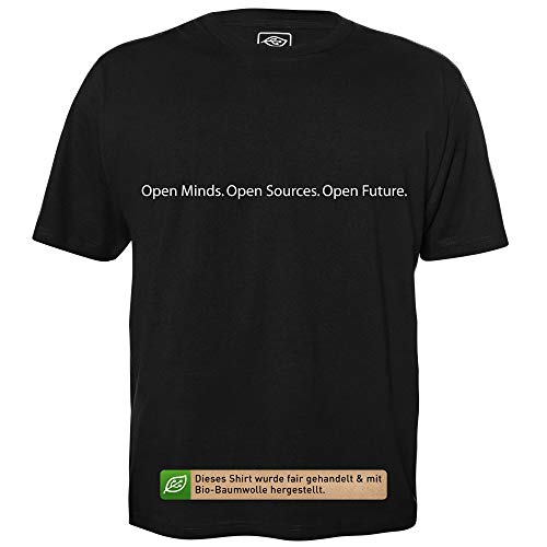 Open Minds. Open Sources. Open Future. - Herren T-Shirt für Geeks mit Spruch Motiv aus Bio-Baumwolle Kurzarm Rundhals Ausschnitt, Größe XXL von getDigital