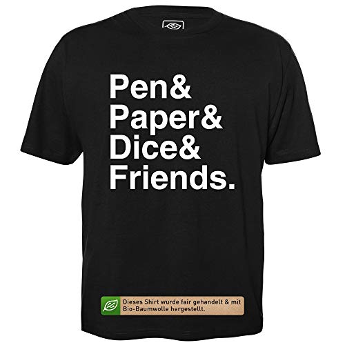 Pen Paper Dice Friends - Herren T-Shirt für Geeks mit Spruch Motiv aus Bio-Baumwolle Kurzarm Rundhals Ausschnitt, Größe M von getDigital