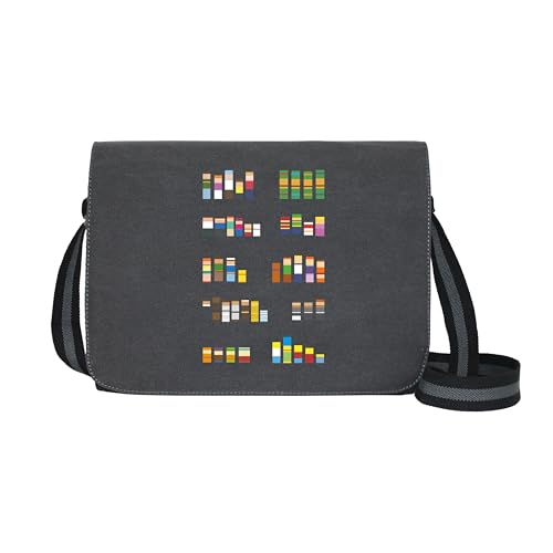 Pixel Charaktere - Umhängetasche Messenger Bag für Geeks und Nerds mit 5 Fächern - 15.6 Zoll, Schwarz Anthrazit von getDigital