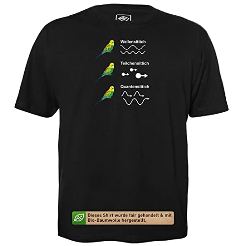 Quantensittich - Herren T-Shirt für Geeks mit Spruch Motiv aus Bio-Baumwolle Kurzarm Rundhals Ausschnitt, Größe 3XL von getDigital