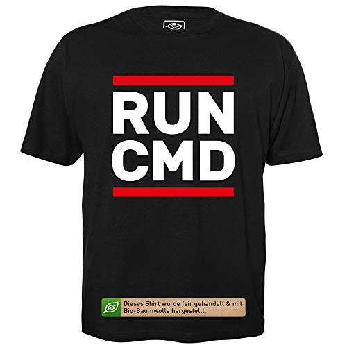 Run CMD - Herren T-Shirt für Geeks mit Spruch Motiv aus Bio-Baumwolle Kurzarm Rundhals Ausschnitt, Größe 3XL von getDigital