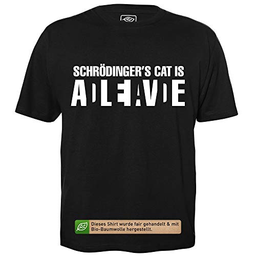 Schrödingers Cat ADLEIAVDE - Herren T-Shirt für Geeks mit Spruch Motiv aus Bio-Baumwolle Kurzarm Rundhals Ausschnitt, Größe L von getDigital