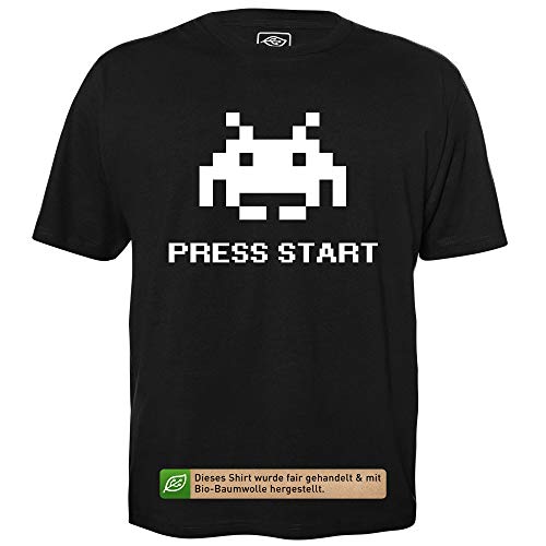 Space Invaders Alien - Herren T-Shirt für Geeks mit Spruch Motiv aus Bio-Baumwolle Kurzarm Rundhals Ausschnitt, Größe 3XL von getDigital