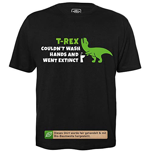 T-Rex Couldn't wash Hands - Herren T-Shirt für Geeks mit Spruch Motiv aus Bio-Baumwolle Kurzarm Rundhals Ausschnitt, Größe M von getDigital