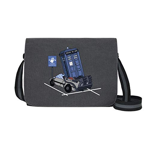 TARDIS Parking Only - Umhängetasche Messenger Bag für Geeks und Nerds mit 5 Fächern - 15.6 Zoll, Schwarz Anthrazit von getDigital