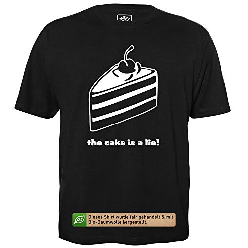 The Cake is a Lie - Herren T-Shirt für Geeks mit Spruch Motiv aus Bio-Baumwolle Kurzarm Rundhals Ausschnitt, Größe XL von getDigital