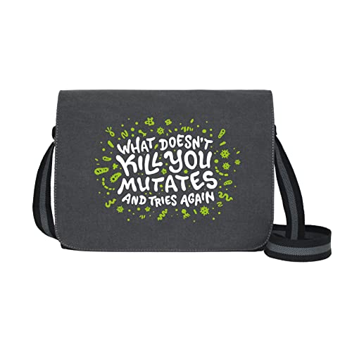 What Doesn't Kill You - Umhängetasche Messenger Bag für Geeks und Nerds mit 5 Fächern - 15.6 Zoll, Schwarz Anthrazit von getDigital