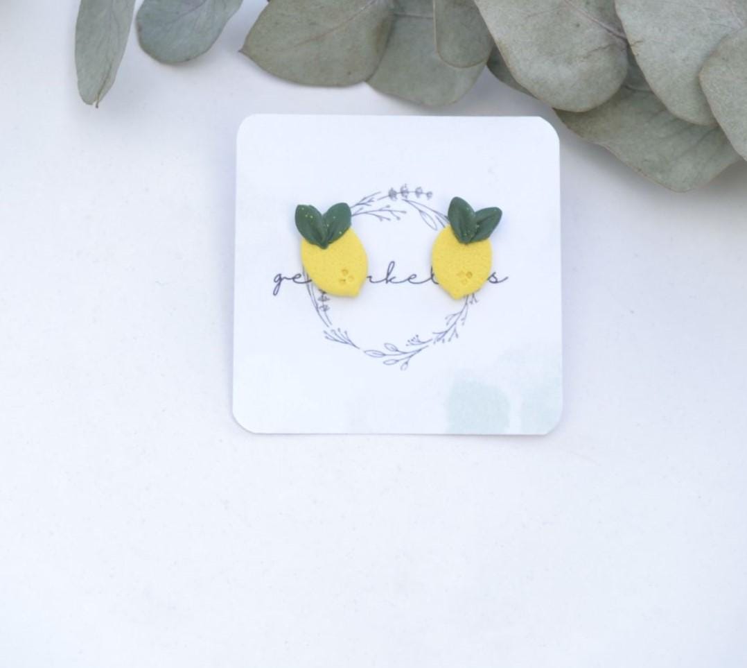 Zitronen-Ohrringe Aus Polymer Ton/Handgemachter Sommer-Schmuck Ohrstecker Zitronen Gelbe Ohrringe von gewerkeltes