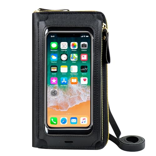 gexuamz Handytasche zum Umhängen Damen, Transparent Umhängetasche Damen Mit Verstellbarem Schultergurt, Stilvoll Touchscreen Vielseitig Handy UmhäNgetasche, Schwarz （20 * 4.5 * 11.5cm） von gexuamz