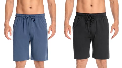 gezikuu 2Pack Men's Bottom Cotton Shorts Loungewear Pyjama Pants Nightwaer Trousers with Pockets.Black+Navy,Size:L von gezikuu