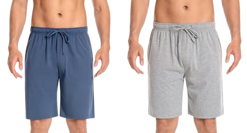 gezikuu 2Pack Men's Bottom Cotton Shorts Loungewear Pyjama Pants Nightwaer Trousers With Pockets.NAVY+GREY,size:L von gezikuu