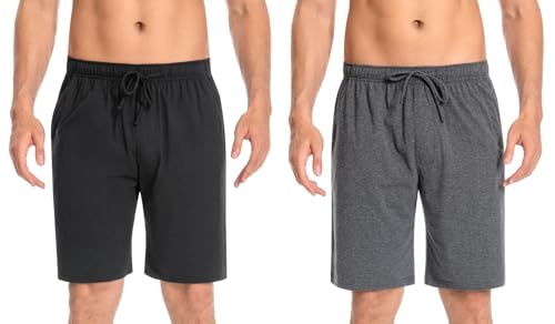 gezikuu 2Pack Men's Bottom Cotton Shorts Loungewear Pyjama Pants Nightwaer Trousers with Pockets.Black+Charcoal,Size:L von gezikuu