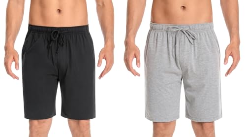 gezikuu 2Pack Men's Bottom Cotton Shorts Loungewear Pyjama Pants Nightwaer Trousers with Pockets.Black+Grey,Size:M von gezikuu