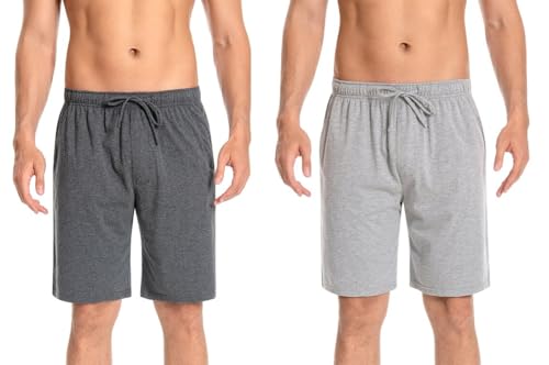 gezikuu 2Pack Men's Bottom Cotton Shorts Loungewear Pyjama Pants Nightwaer Trousers with Pockets.Charcoal+Grey,Size:S von gezikuu
