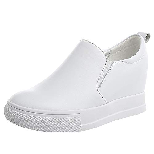 ggudd Damen Keilabsatz Versteckt Schlüpfen Gemütlich Sneaker Schuhe (Weiß,35 EU) von ggudd