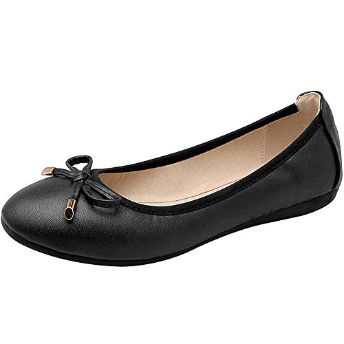 ggudd Damen Schlüpfen Beiläufig Flach Bowknot Gemütlich Wandern Faltbare Ballerinas (Schwarz,37 EU) von ggudd