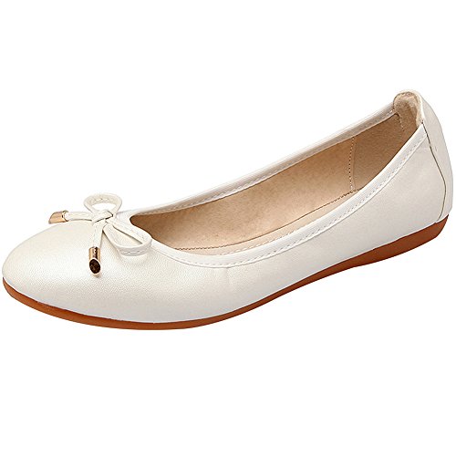 ggudd Damen Schlüpfen Beiläufig Flach Bowknot Gemütlich Wandern Faltbare Ballerinas (Weiß,38 EU) von ggudd