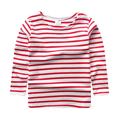 ggudd Jungen Gestreift Lange Ärmel T-Shirt Dehnbare Kleidung für 2-7 Jahre (Rot,4-5 Jahre) von ggudd