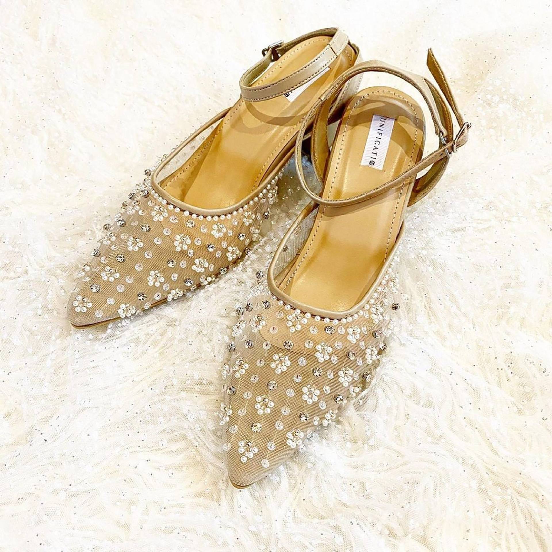 Champagner Klar Cinderella Schuhe Flache Schuhe, Spitze Zeh Prinzessin Stickerei Fersen, Braut Märchen Prom Champagner Klar Cinderella Schuhe Flache Schuhe, Spitze Zeh Prinzessin Stickerei Fersen, Braut Märchen Prom von gheatsu