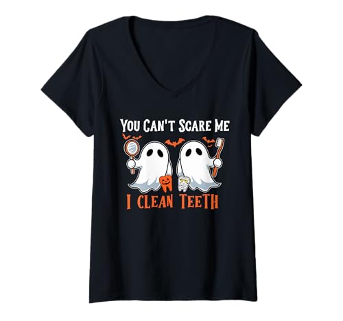 Damen Du kannst mir keine Angst machen, ich putze Zähne, Zahnhygieniker, Halloween T-Shirt mit V-Ausschnitt Damen Du kannst mir keine Angst machen, ich putze Zähne, Zahnhygieniker, Halloween T-Shirt mit V-Ausschnitt von ghost boo Dental Hygienist Halloween Tee