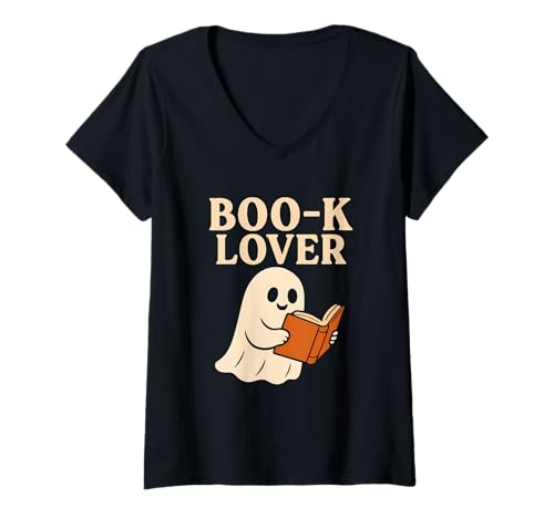 Damen Boo-K Lover Book Ghost T-Shirt mit V-Ausschnitt von ghost book reader library halloween halloween