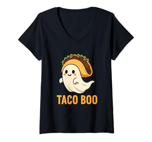 Damen Taco Boo Ghost T-Shirt mit V-Ausschnitt Damen Taco Boo Ghost T-Shirt mit V-Ausschnitt von ghost taco pun cute halloween halloween pumpkin