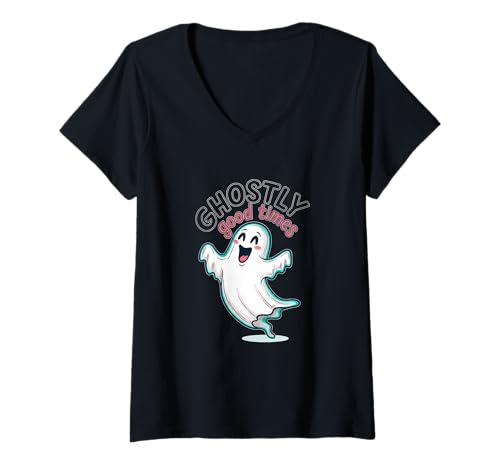 Damen Gespenstischer Halloween-Geist aus Guten Zeiten T-Shirt mit V-Ausschnitt von ghostly good times halloween ghost party fun