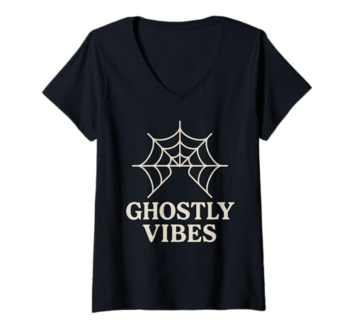 Damen Ghostly Vibes Einfaches Web T-Shirt mit V-Ausschnitt Damen Ghostly Vibes Einfaches Web T-Shirt mit V-Ausschnitt von ghostly vibes web spider minimal clean halloween