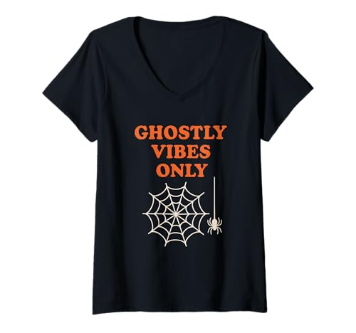 Damen Ghostly Vibes Nur Web und Spider T-Shirt mit V-Ausschnitt Damen Ghostly Vibes Nur Web und Spider T-Shirt mit V-Ausschnitt von ghostly vibes web spider minimal spooky halloween
