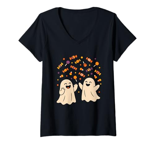 Damen Geister mit Süßigkeiten-Konfetti T-Shirt mit V-Ausschnitt von ghosts candy confetti cute halloween halloween