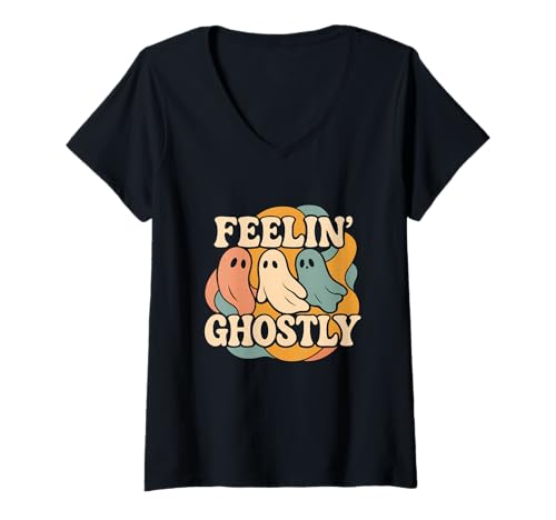 Damen Feeling Ghostly Ghost Trio im Retro-Look T-Shirt mit V-Ausschnitt Damen Feeling Ghostly Ghost Trio im Retro-Look T-Shirt mit V-Ausschnitt von ghosts retro vintage pastel cute halloween ghost