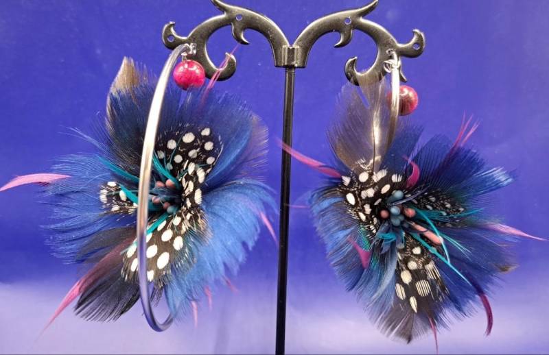 Bunte Ohrringe - Natürlicher Federschmuck Silber Blumen Geschenk Für Frauen, Geburtstag, Muttertag Jagd Natur von gibplume