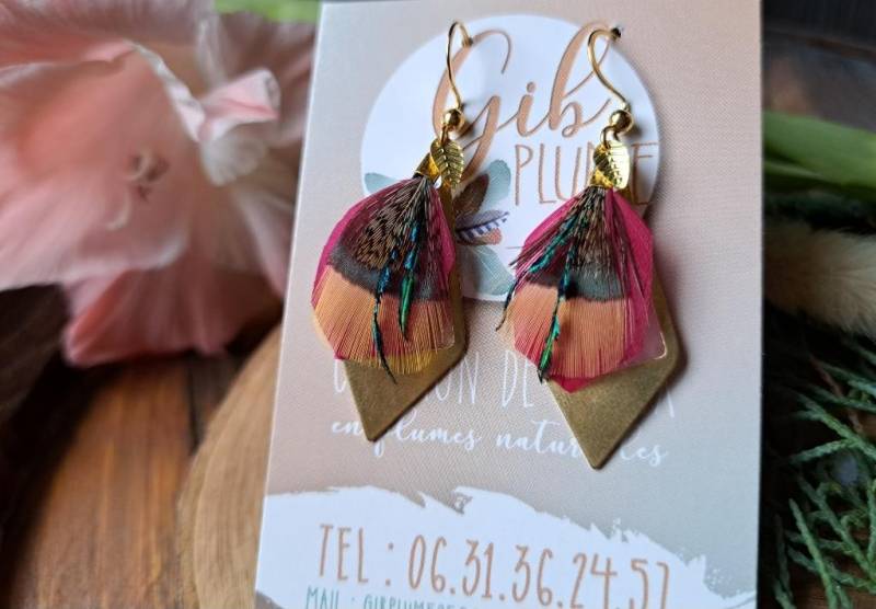 Dreieckige Ohrringe - Zentrierte Fasanenfedern Dreieckige Form Gold Silber Natur Elegant Leicht Mädchengeschenk von gibplume