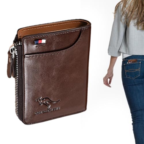 Protected - Slim Bifold | Echte Lather -Kartenhalter | Reißverschlusspockt - Herren -Anti -Diebstahl -Brieftasche Multifunktionaler Führerscheinkartenhaltermünze Geldbörse von gifyym