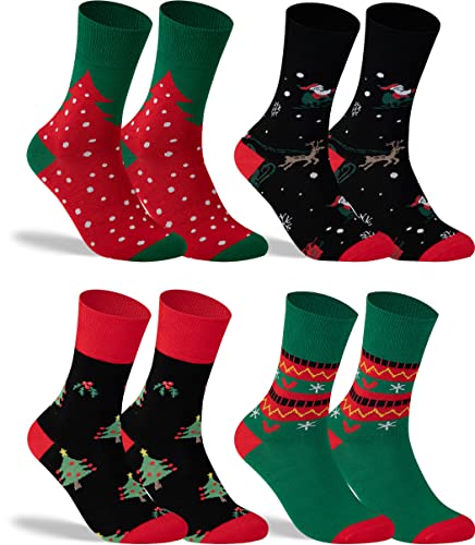 gigando - 4 Paar Weihnachtssocken - Socken Damen & Herren Weihnachten - kräftige Farben und bunte Weihnachtsmotive - Qualität ohne Naht aus Baumwolle - rot, grün, schwarz - 43-46 von gigando