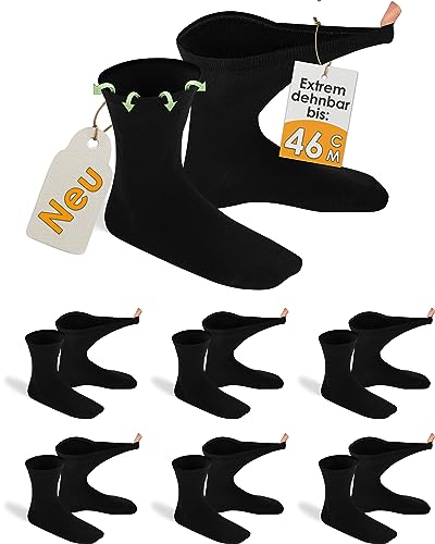 gigando 6 Paar extra weite Diabetiker-Socken, stark dehnbar ohne Gummi-Bund für keinen Abdruck am Bein, schwarz, 39-42 von gigando