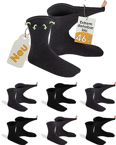 gigando 6 Paar extra weite Diabetiker-Socken, stark dehnbar ohne Gummi-Bund für keinen Abdruck am Bein, schwarz, anthrazit/dunkel-grau, 35-38 von gigando