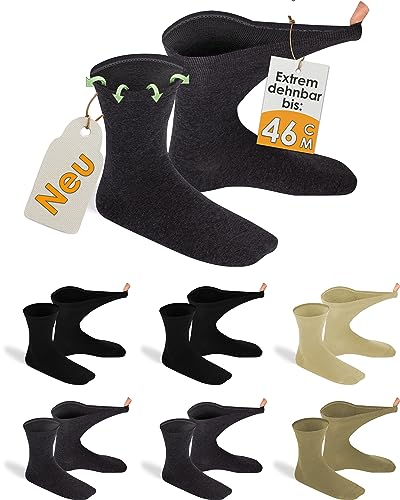 gigando 6 Paar extra weite Diabetiker-Socken, stark dehnbar ohne Gummi-Bund für keinen Abdruck am Bein, schwarz, anthrazit/dunkel-grau, natur, 35-38 von gigando