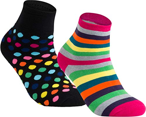 gigando | Colored Thermo Socks with Dots and Stripes | bunte Thermo Socken für Damen | warme, kuschelige Strümpfe mit extra weichem Bund | Geschenkbox | 2 Paar | black dots & pink stripes | 35-38 | von gigando