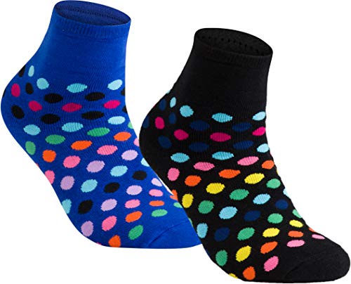 gigando | Colored Thermo Socks with Dots and Stripes | bunte Thermo Socken für Damen | warme, kuschelige Strümpfe mit weichem Bund | Geschenkbox | 2 Paar | blue dots & black dots | 35-38 | von gigando