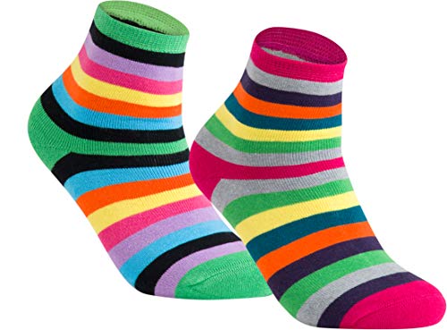 gigando | Colored Thermo Socks with Dots and Stripes | bunte Thermo Socken für Damen | warme, kuschelige Strümpfe mit weichem Bund | Geschenkbox | 2 Paar | green stripes & pink stripes | 35-38 | von gigando