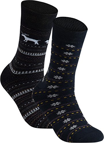 gigando | Comfortable Christmas Socks | Weihnachtssocken für Damen und Herren | warme Thermosocken im Weihnachts Design mit extra weichem Komfortrand | Geschenkbox | 2 Paar | schwarz, navy | 35-38 | von gigando