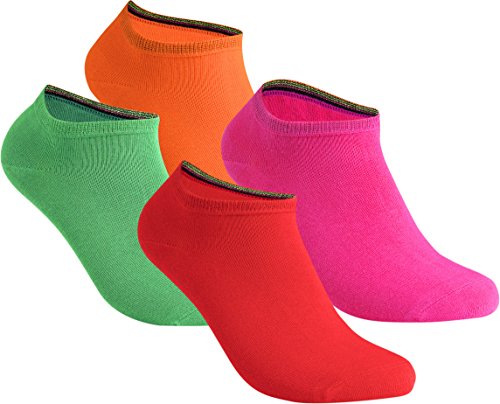 gigando | Damen und Herren | Qualitäts Sneaker Socken | 4 Paar | modisch universell | bunte kurze Strümpfe | rot, grün, rosa, orange | 39-42 von gigando