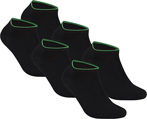 gigando | Edge Bambus-Sneaker-Socken für Damen und Herren | schwarz mit buntem Farbring | extra feines Maschenbild | handgekettelt | Bambus Viskose Stoff | 6 Paar | schwarz-grün | von gigando