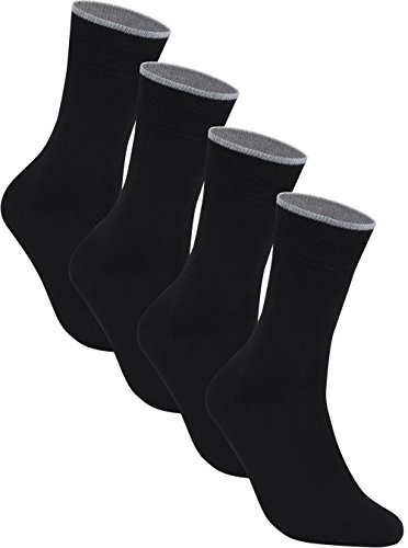 gigando | Edge Bambus-Socken für Damen und Herren | schwarz mit buntem Farbring | extra feines Maschenbild | Hand gekettelt | Bambus Viskose Stoff | 4 Paar | schwarz-silber | 35-38 | von gigando
