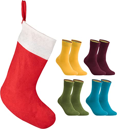 gigando | Nikolausstrumpf mit einfarbigen bunten Luxus Baumwoll-Socken | 4 Paar | bordeaux, gelb, olive, petrol | 39-42 von gigando