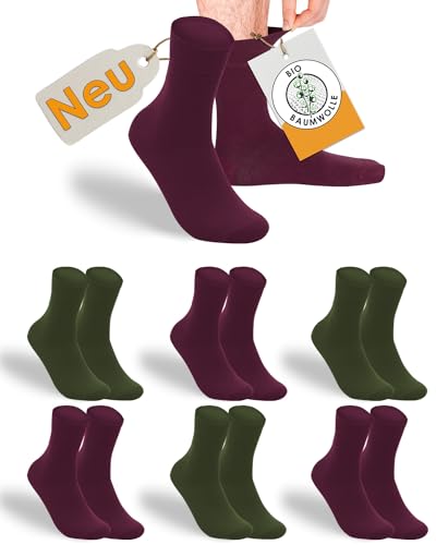 gigando Socken Bio-Baumwolle Soft-Bund, Premium-Qualität ohne Gummi-Bund, extra weich, für Damen & Herren, olive, bordeaux, 43-46 von gigando