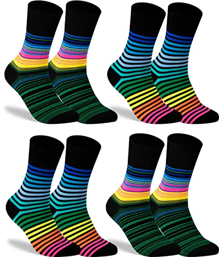 gigando Socken gestreift & bunt, Hochwertige Baumwollsocken mit weichem Bund gegen Einschnüren, ohne störende Naht an den Zehen, Regenbogen-schwarz, 35-38 von gigando