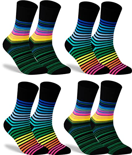 gigando Socken gestreift & bunt, Hochwertige Baumwollsocken mit weichem Bund gegen Einschnüren, ohne störende Naht an den Zehen, Regenbogen-schwarz, 39-42 von gigando